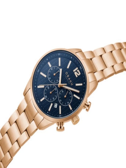 Obaku Round Blue Dial Chronograph Watch With Date Display & Steel Strap  - V205GUVLSV1