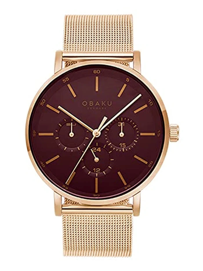 Obaku Round Burgundy Dial Analog Watch With Metal Strap - V246GMVDMV