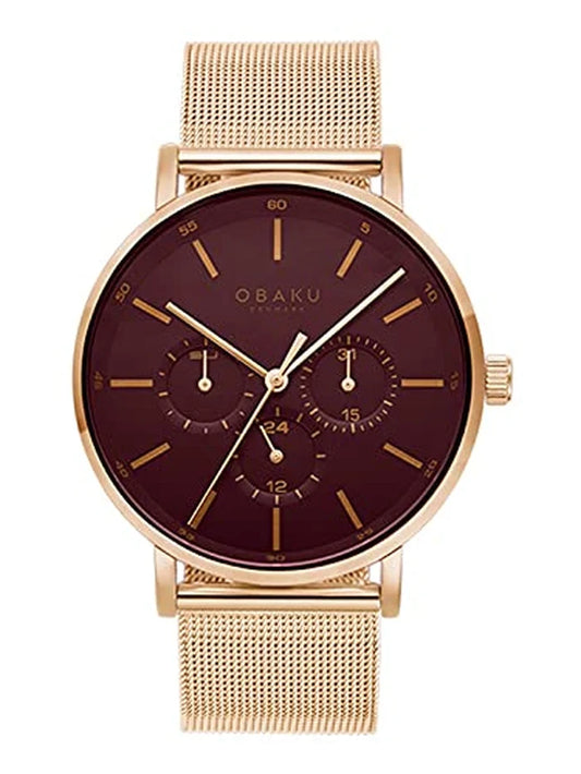 Obaku Round Burgundy Dial Analog Watch With Metal Strap - V246GMVDMV