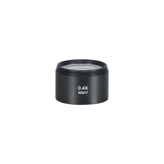 Objective Working Distance 217mm 0.4X Auxiliary Objective, SKU SZ05014121, three quarter front view