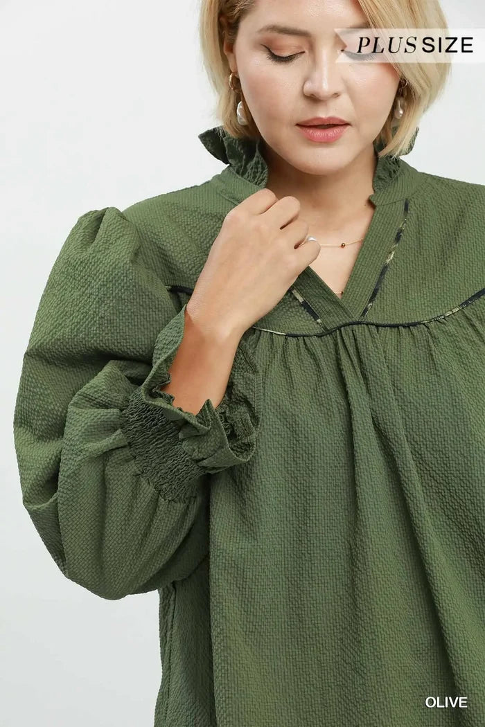 Olive Puff Sleeve Babydoll Blouse