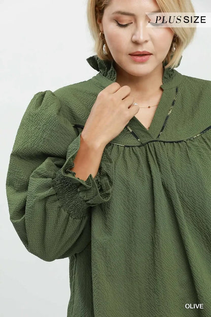 Olive Puff Sleeve Babydoll Blouse