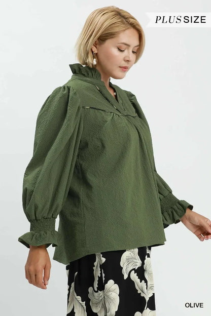 Olive Puff Sleeve Babydoll Blouse