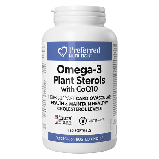 Bottle of Preferred Nutrition Omega-3 Plant Sterols with CoQ10 120 Softgels