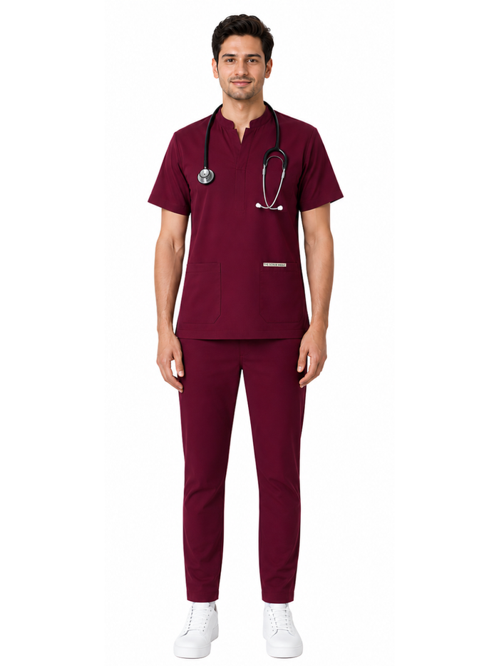 ONYX 4 POCKET MANDARIN MEN (MAROON) SCRUB