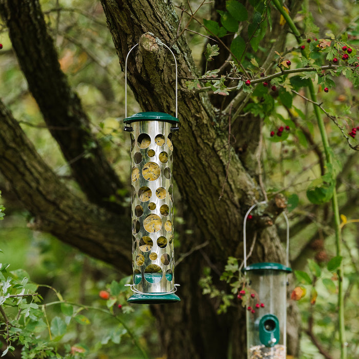 Peckish All Weather Energy Ball Feeder with fat balls in hanging in tree