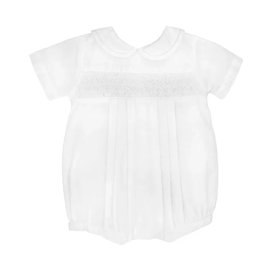 Petit Ami Diamond Smocked Bubble-White
