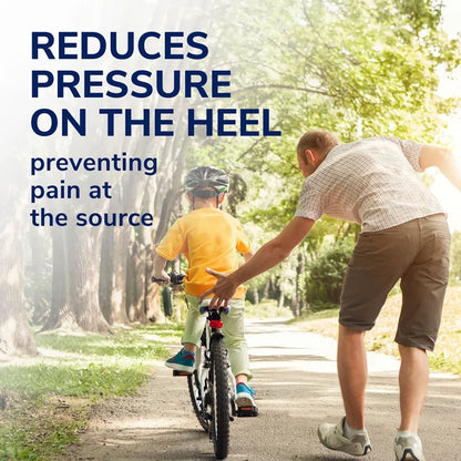 Walking person wearing shoes with plantar fasciitis pressure-relief orthotic support