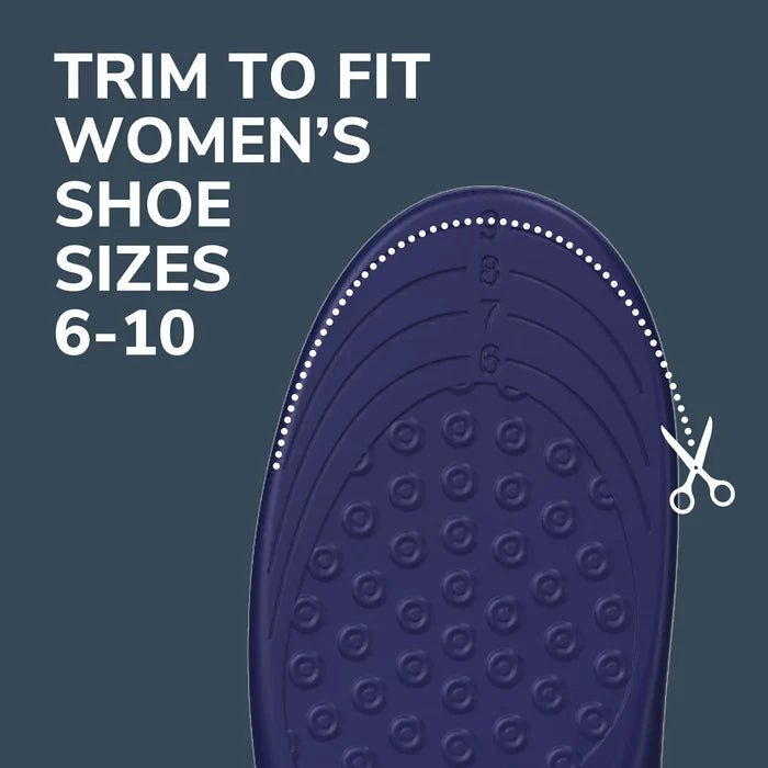 Dark blue women’s plantar fasciitis orthotic insole with dotted traction sole pattern