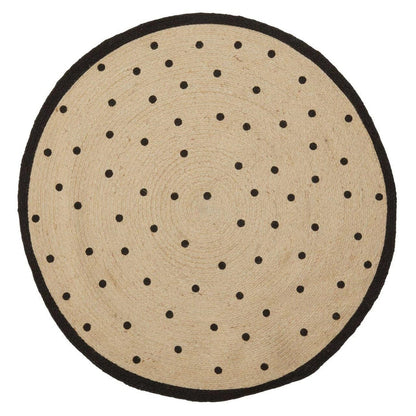 Polly Black & Jute Polka Dot Round Rug Textiles