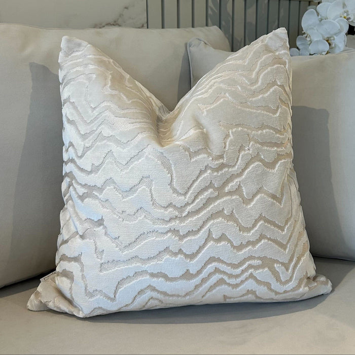Polter White Velvet Pattern Feather Filled Cushion - 50x50cm Textiles