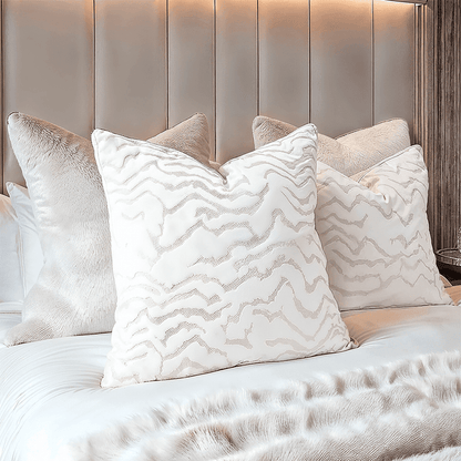Polter White Velvet Pattern Feather Filled Cushion - 50x50cm Textiles