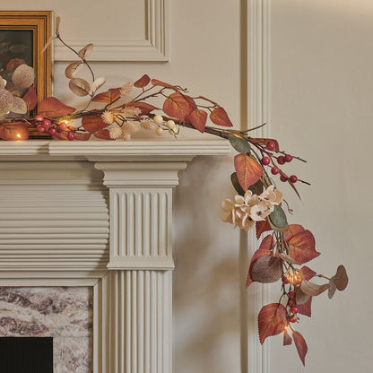 Pre Lit Berry Harvest Autumn Wreath & Mixed Foliage Autumnal Garland