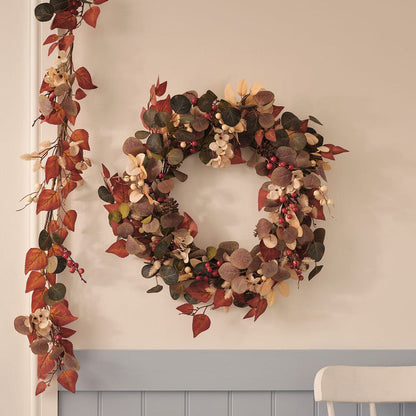 Pre Lit Berry Harvest Autumn Wreath & Mixed Foliage Autumnal Garland
