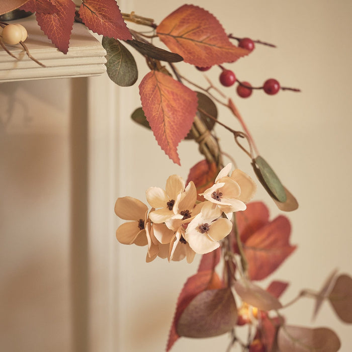 Pre Lit Berry Harvest Autumn Wreath & Mixed Foliage Autumnal Garland