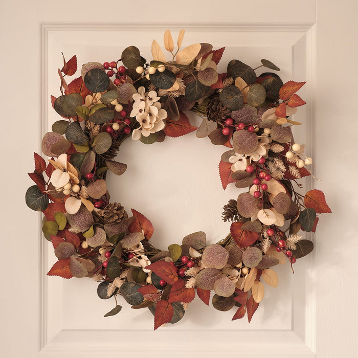 Pre Lit Berry Harvest Autumn Wreath & Mixed Foliage Autumnal Garland