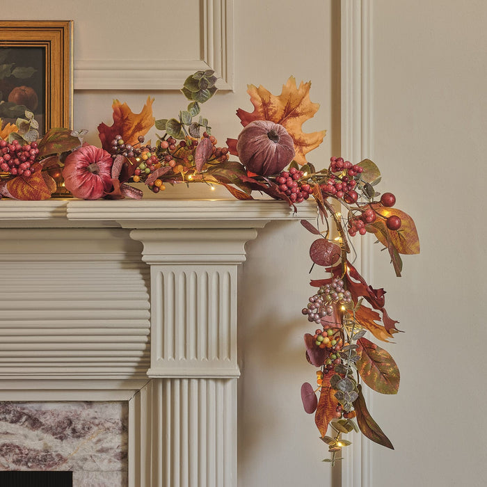 Pre Lit Luxury Velvet Pumpkin Meadow Wreath & Garland