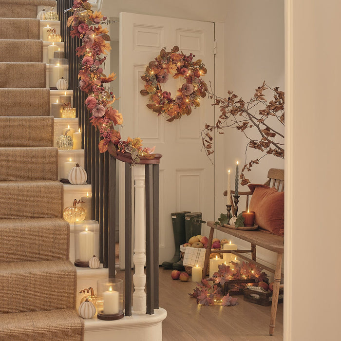Pre Lit Luxury Velvet Pumpkin Meadow Wreath & Garland