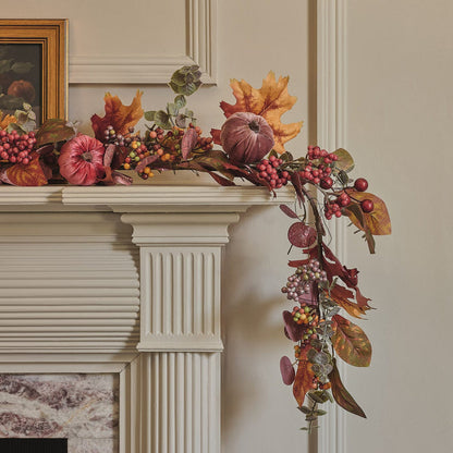 Pre Lit Luxury Velvet Pumpkin Meadow Wreath & Garland