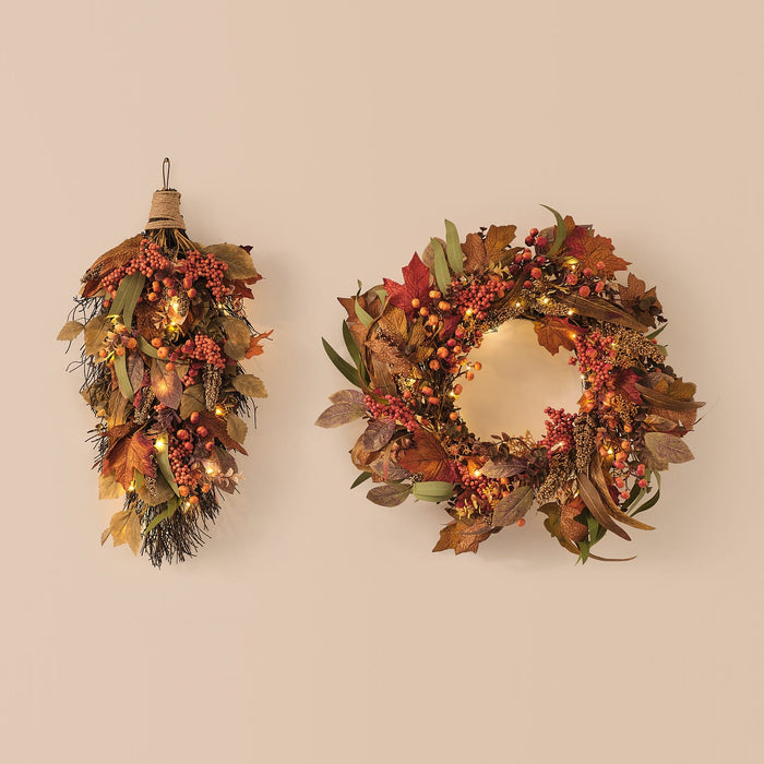 Pre Lit Maple Orchard Autumn Wreath & Bough