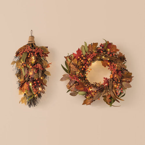 Pre Lit Maple Orchard Autumn Wreath & Bough
