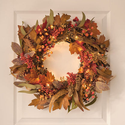 Pre Lit Maple Orchard Autumn Wreath & Bough
