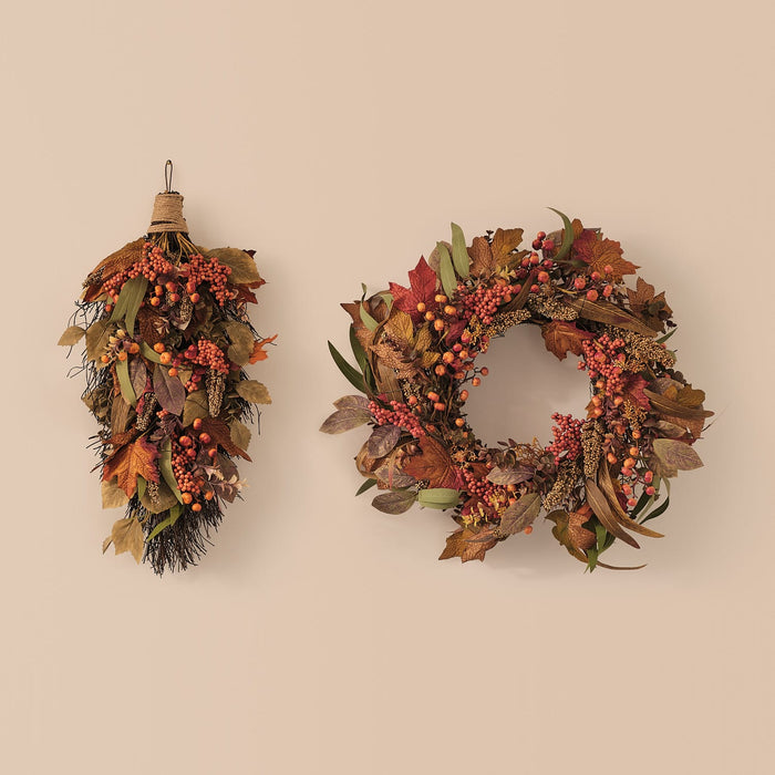 Pre Lit Maple Orchard Autumn Wreath & Bough