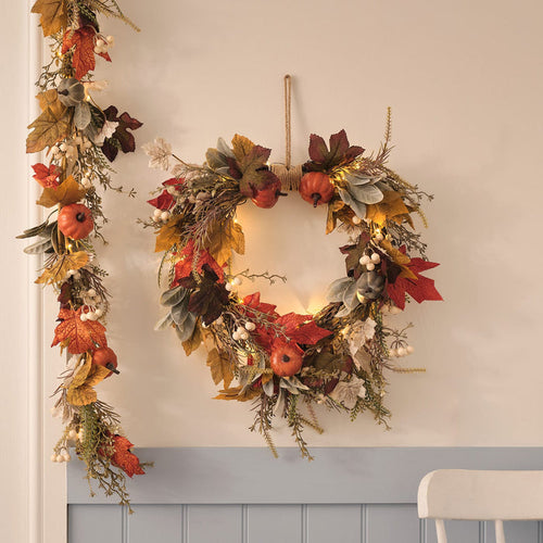 Pre Lit Pumpkin Lane Autumn Wreath & Garland