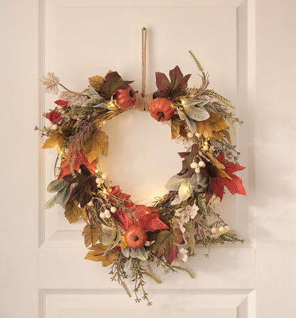 Pre Lit Pumpkin Lane Autumn Wreath & Garland