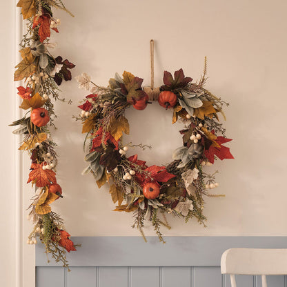 Pre Lit Pumpkin Lane Autumn Wreath & Garland