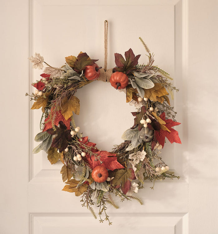 Pre Lit Pumpkin Lane Autumn Wreath & Garland