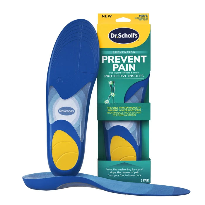Protective insoles set with blue top and yellow cushioning, shown with one pair