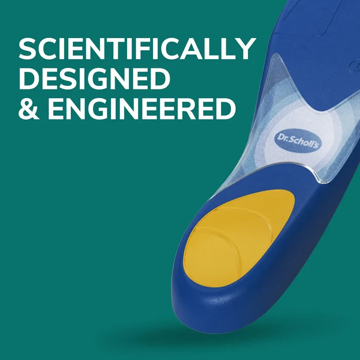Blue protective insole with yellow heel and arch cushioning detail