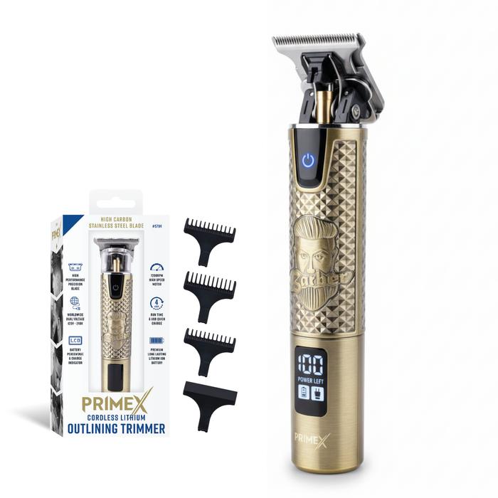 PrimeX Cordless Lithium Outlining Barber Trimmer Brass