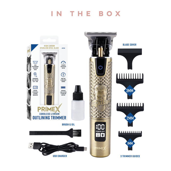 PrimeX Cordless Lithium Outlining Barber Trimmer Brass