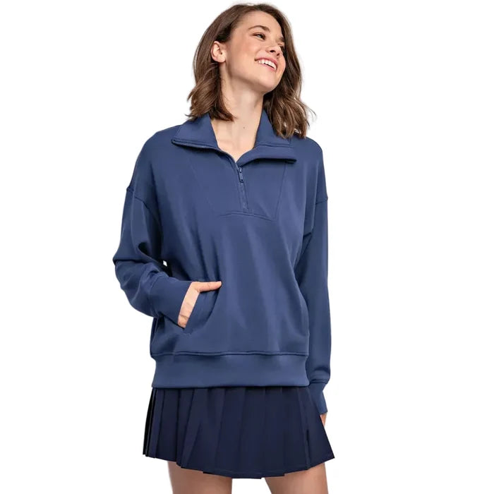 Rae Mode Women's Modal 1/4 Zip Mock Neck Pullover
