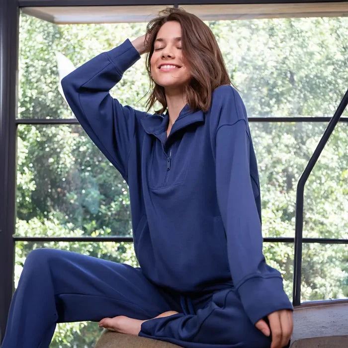 Rae Mode Women's Modal 1/4 Zip Mock Neck Pullover