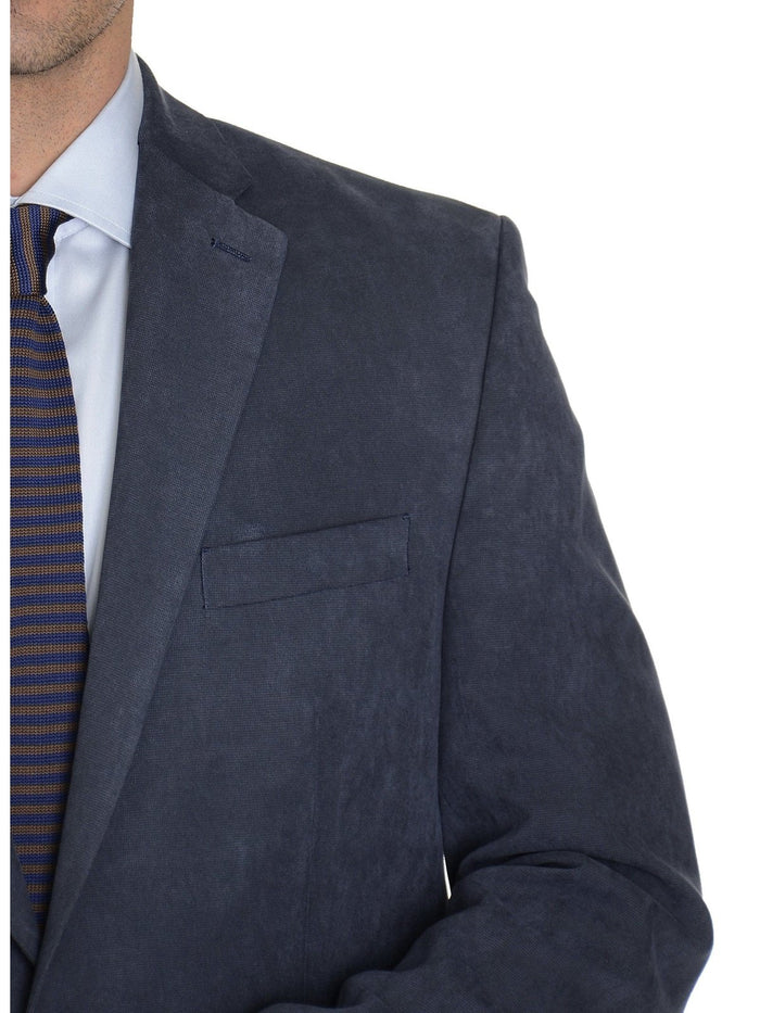 close up of Ralph Lauren navy blue textured blazer lapel