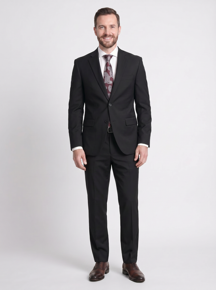 Raphael Men's Regular Classic Fit Solid Black 2 Button Mens Wool-touch Suit - The Suit Depot