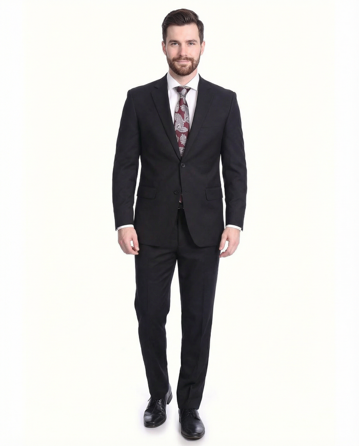 Raphael Men's Regular Classic Fit Solid Black 2 Button Mens Wool-touch Suit - The Suit Depot