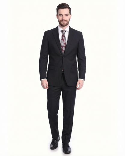 Raphael Men's Regular Classic Fit Solid Black 2 Button Mens Wool-touch Suit - The Suit Depot