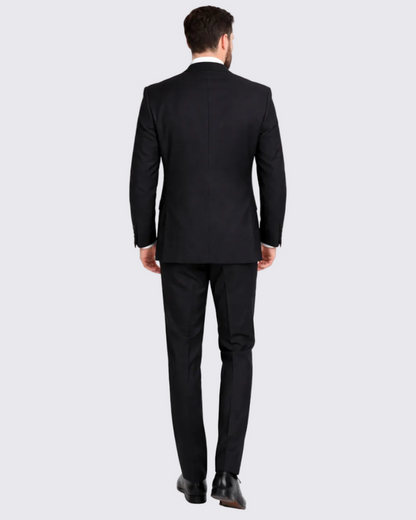 Raphael Men's Regular Classic Fit Solid Black 2 Button Mens Wool-touch Suit - The Suit Depot