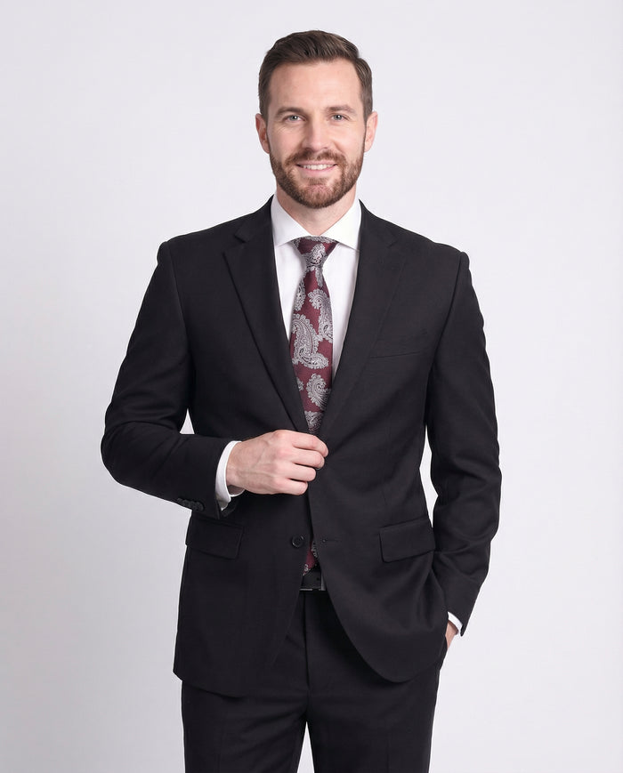 Raphael Men's Regular Classic Fit Solid Black 2 Button Mens Wool-touch Suit - The Suit Depot