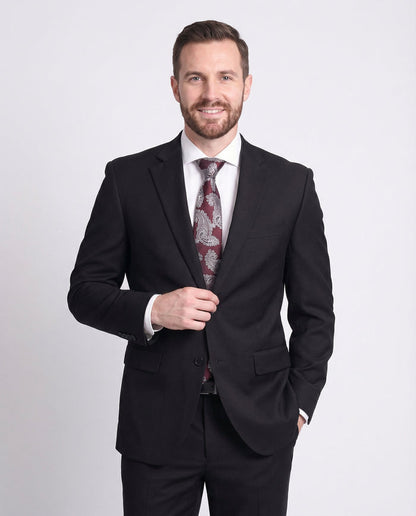 Raphael Men's Regular Classic Fit Solid Black 2 Button Mens Wool-touch Suit - The Suit Depot
