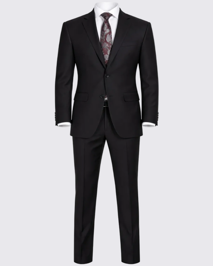 Raphael Men's Regular Classic Fit Solid Black 2 Button Mens Wool-touch Suit - The Suit Depot