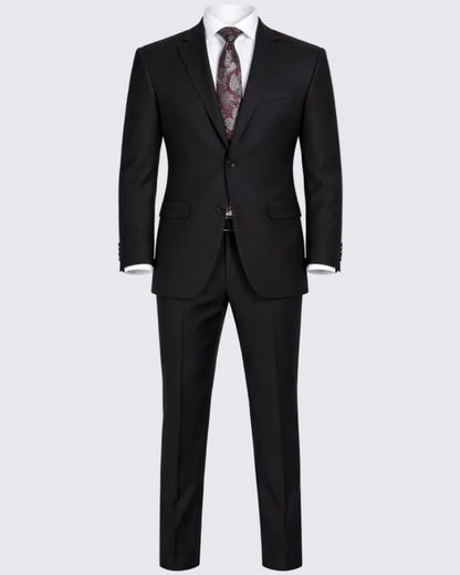 Raphael Men's Regular Classic Fit Solid Black 2 Button Mens Wool-touch Suit - The Suit Depot