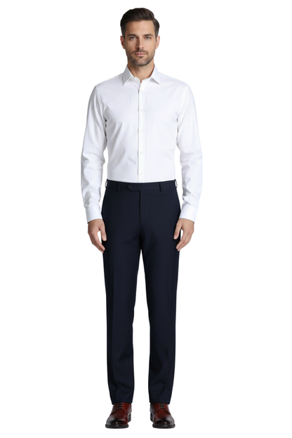 Raphael Men's Washable Flat Front Classic Fit Navy Blue Dress Pants - The Suit Depot