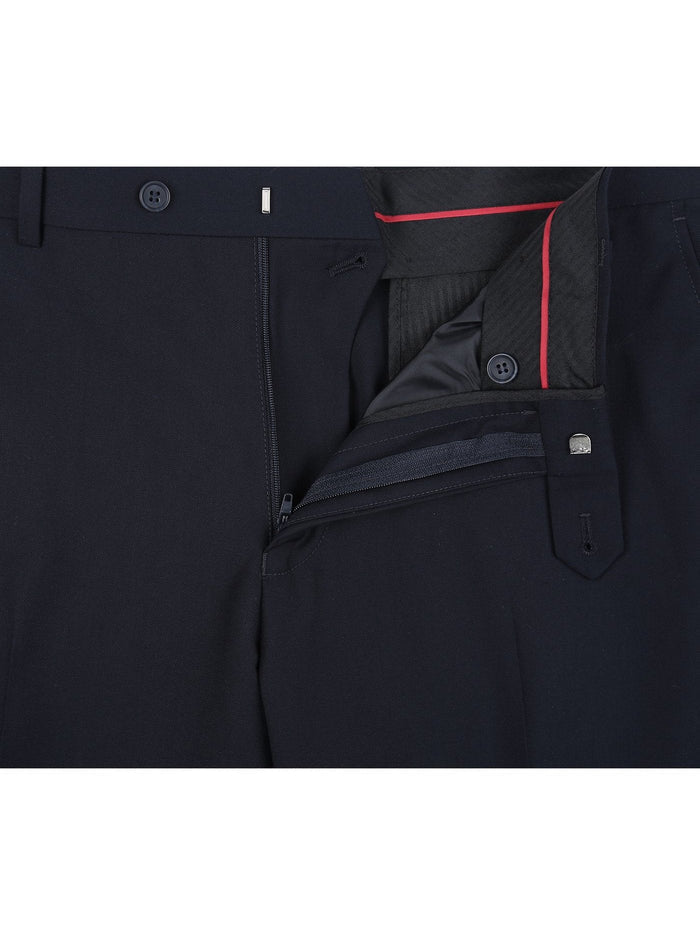 Raphael Men's Washable Flat Front Classic Fit Navy Blue Dress Pants - The Suit Depot