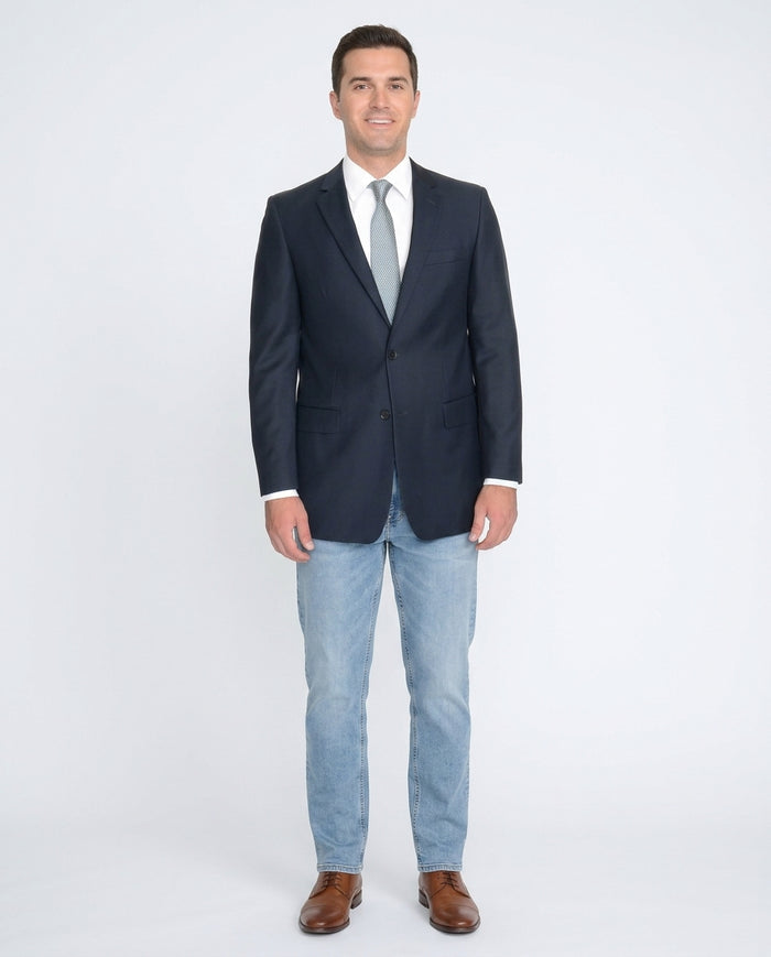 Raphael Regular Fit Solid Navy Blue Two Button Blazer Suit Jacket - The Suit Depot