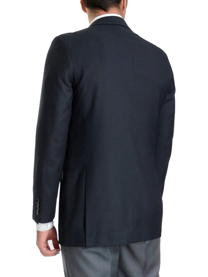 Raphael BLAZERS Raphael Regular Fit Solid Navy Blue Two Button Blazer Suit Jacket